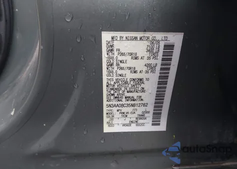 2005 Infiniti Qx56 z USA, uszkodzony, nr VIN 5N3AA08C35N812762